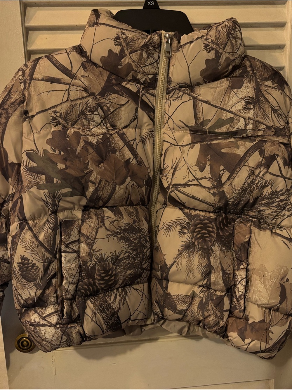Charlotte Russe Beige and Brown Camouflage Puffer Jacket
